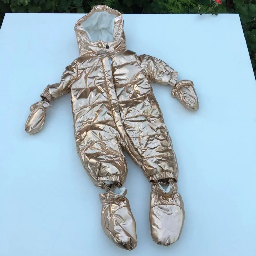 Gymboree Infant Baby Newborn 3-6 mths Bunting Gold One Piece Puffer Suit New